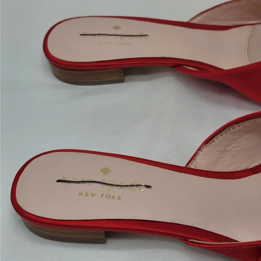 Kate Spade Womens Slip On Mules Flats 6.5M Red Satin Dressy Pointed Toe Sandals